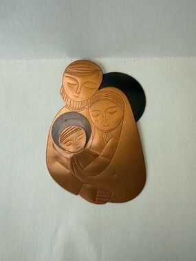 Mid-Century Modern Coppercraft Guild Copper  Holy Family Wall Plaque.